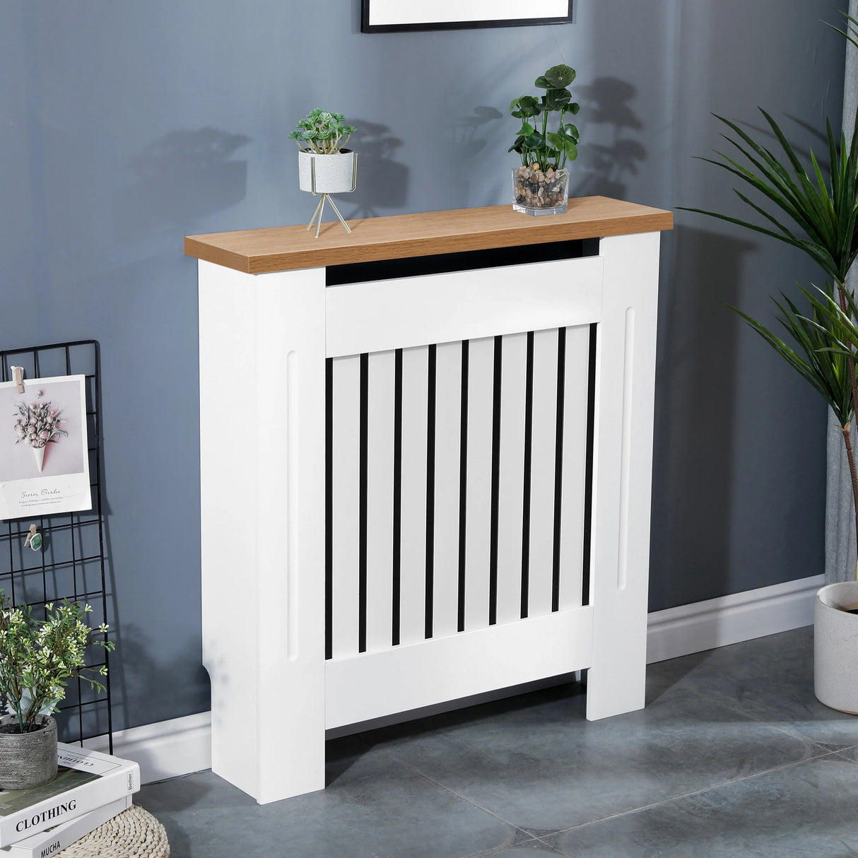 Radiator Cover With Oak Top - Vertical Slatted Design